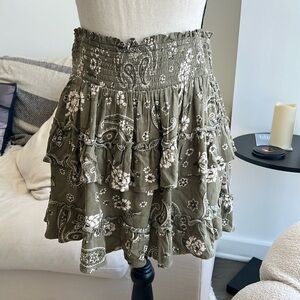 Aerie Olive Green Paisley Mini Skirt | Women’s Medium
